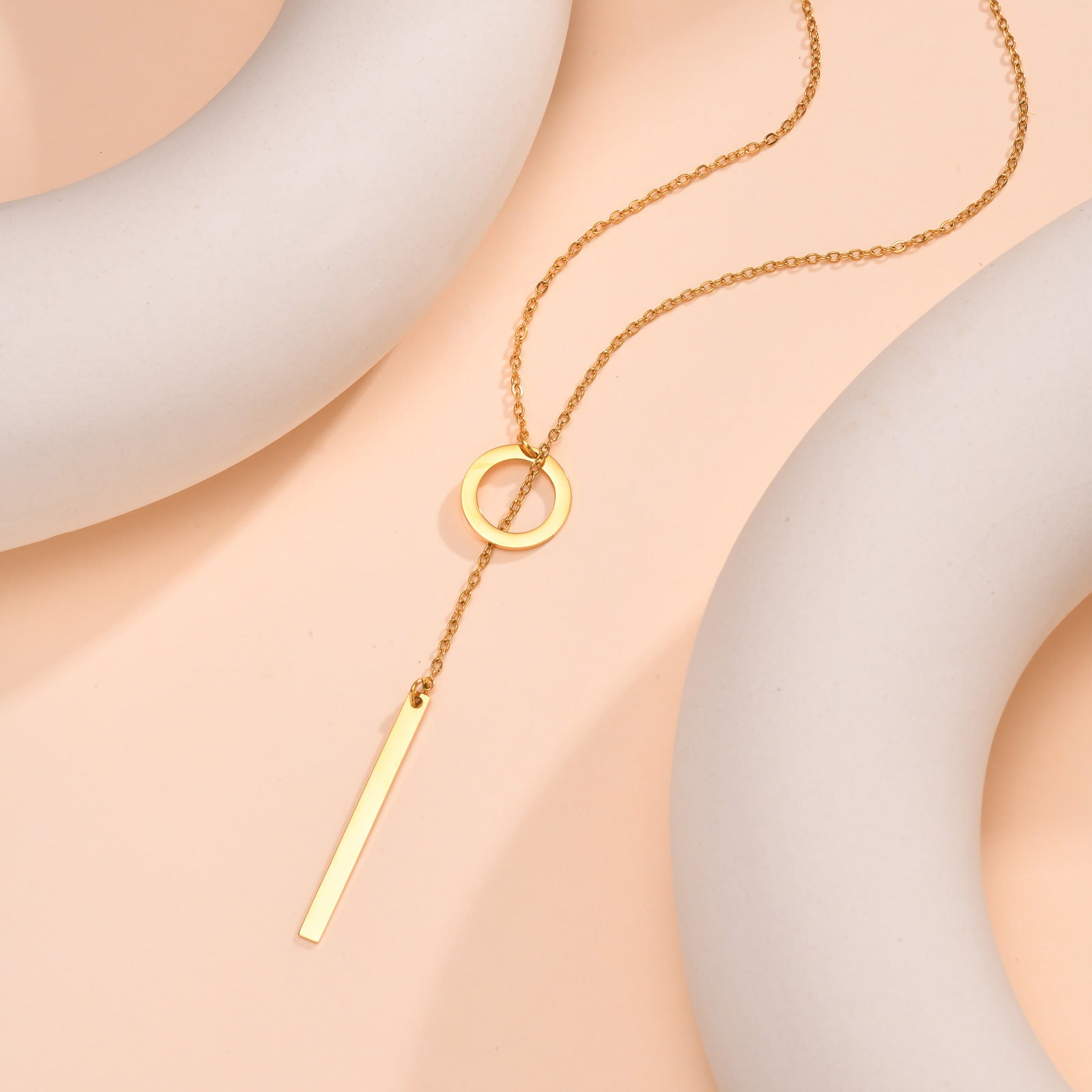 Cross Chain Round Ring Necklace