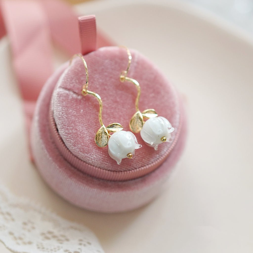 White Floral Silver Earrings