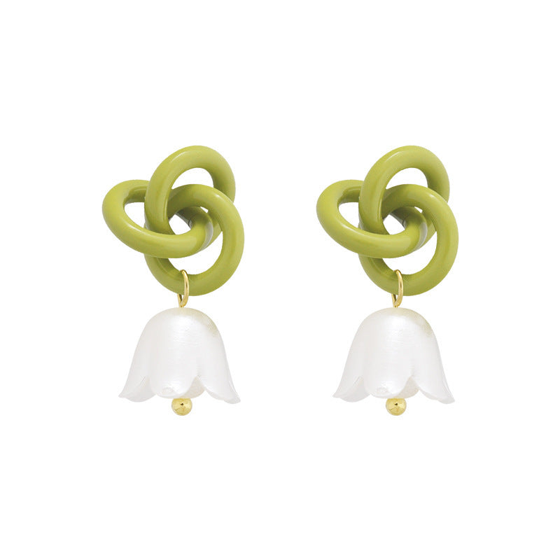 Green Knotted Flower Stud Earrings