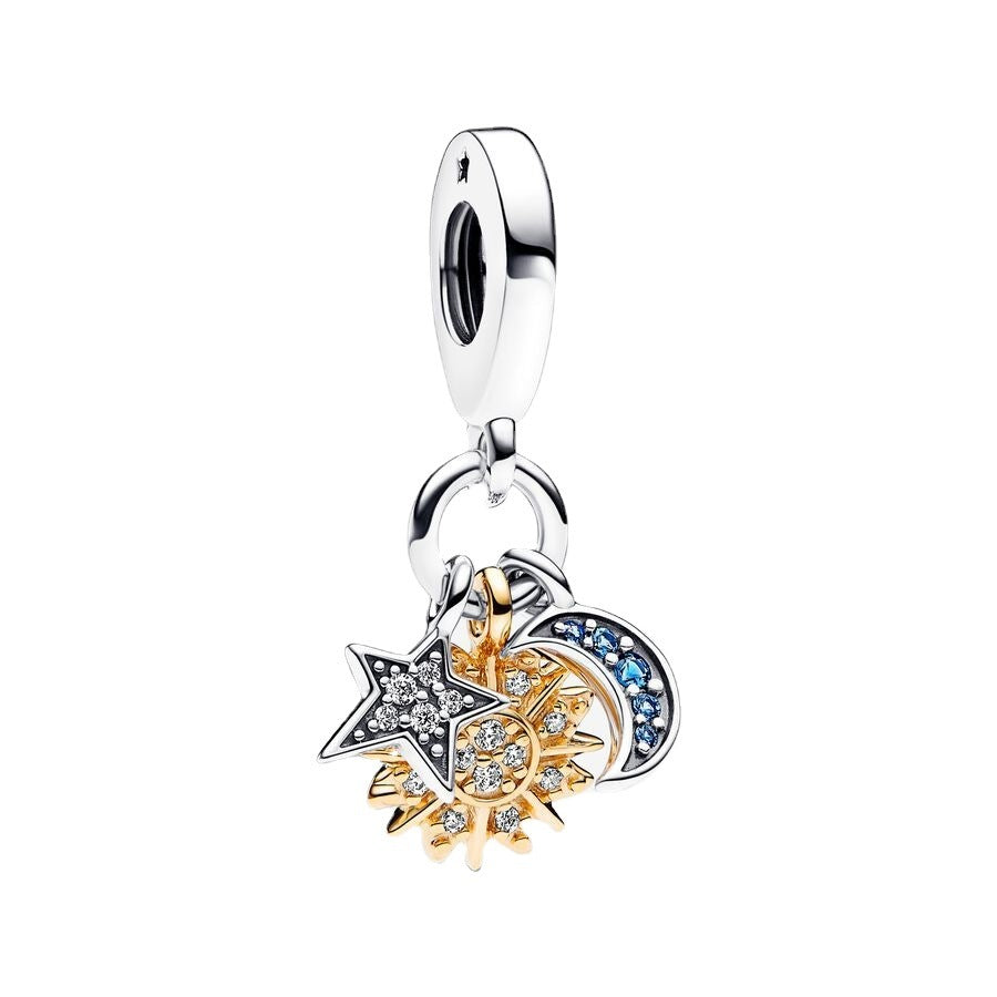 Silver Two-tone Sun Moon Star Pendant