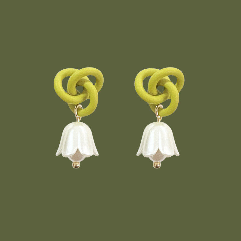 Green Knotted Flower Stud Earrings
