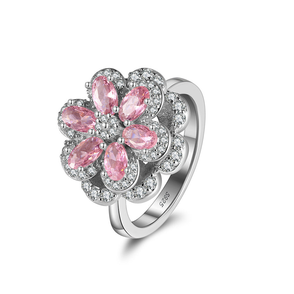 Pink Flower Zircon Diamond Ring