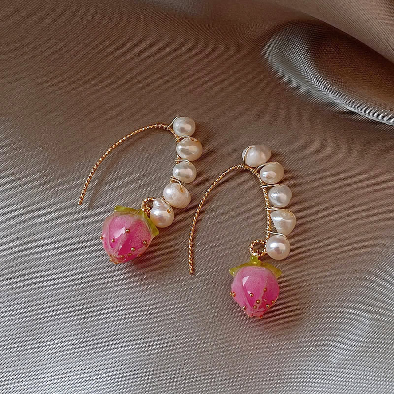 Silver Needle Flower Pearl Earrings