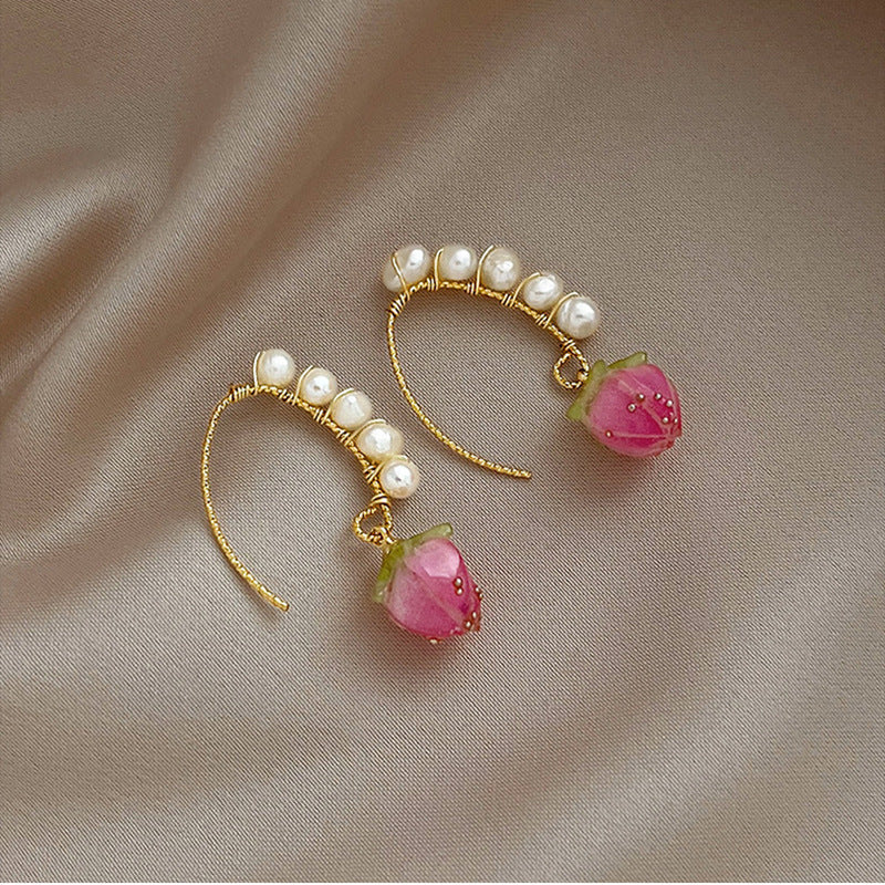 Silver Needle Flower Pearl Earrings