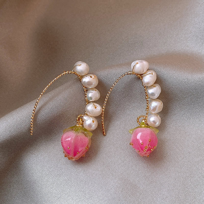 Silver Needle Flower Pearl Earrings