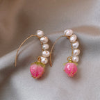 Silver Needle Flower Pearl Earrings