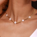 Gold Blade Flower Chain Necklace
