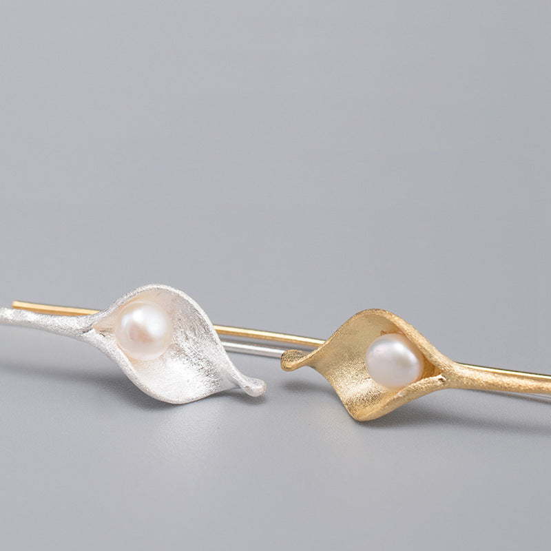 Silver Pearl Flower Earrings