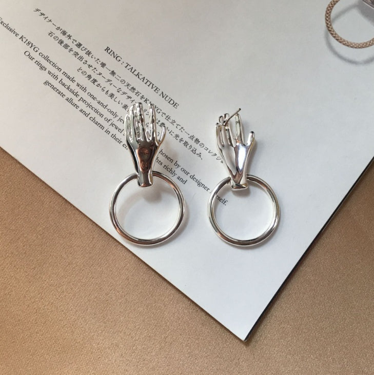 Palm ring 925 silver earrings