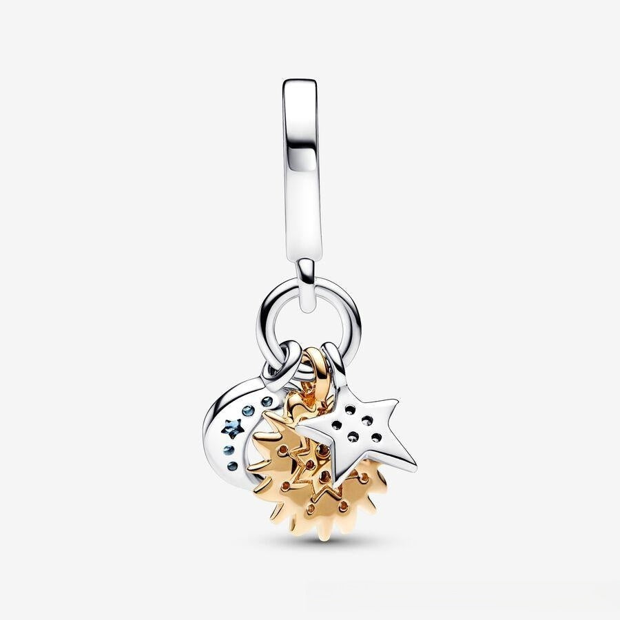 Silver Two-tone Sun Moon Star Pendant