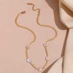 Gold Blade Flower Chain Necklace