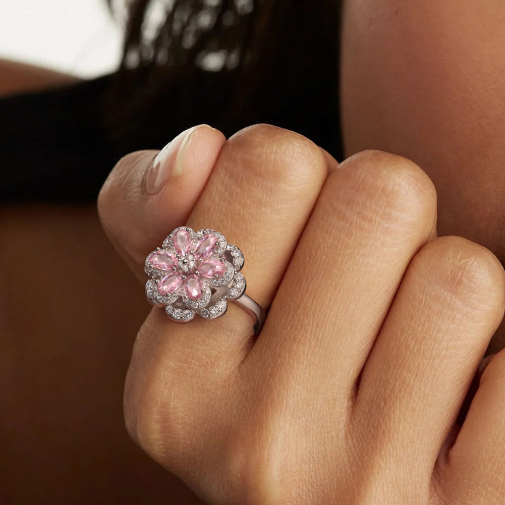 Pink Flower Zircon Diamond Ring