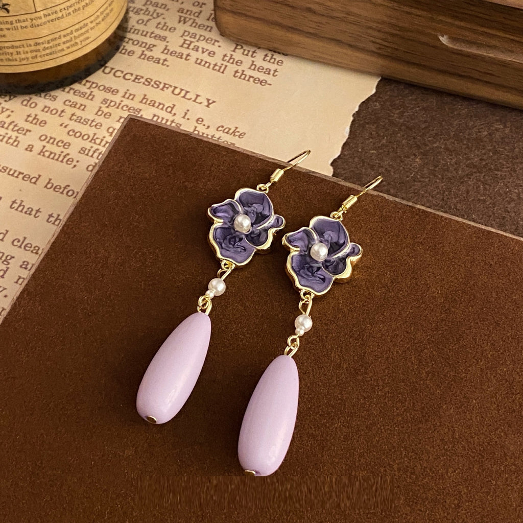 Drip Glazed Purple Flower Earrings