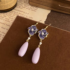 Drip Glazed Purple Flower Earrings