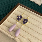 Drip Glazed Purple Flower Earrings
