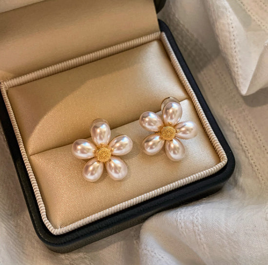 Sterling Silver Flower Pearl Earrings