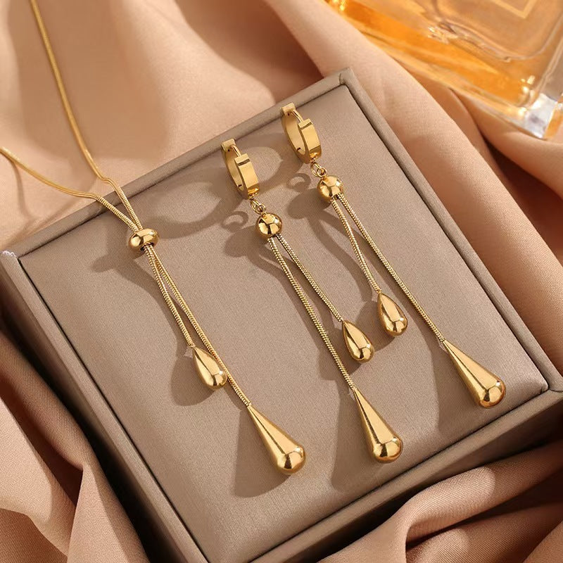 Gold-Plated Tassel Earrings and Necklace