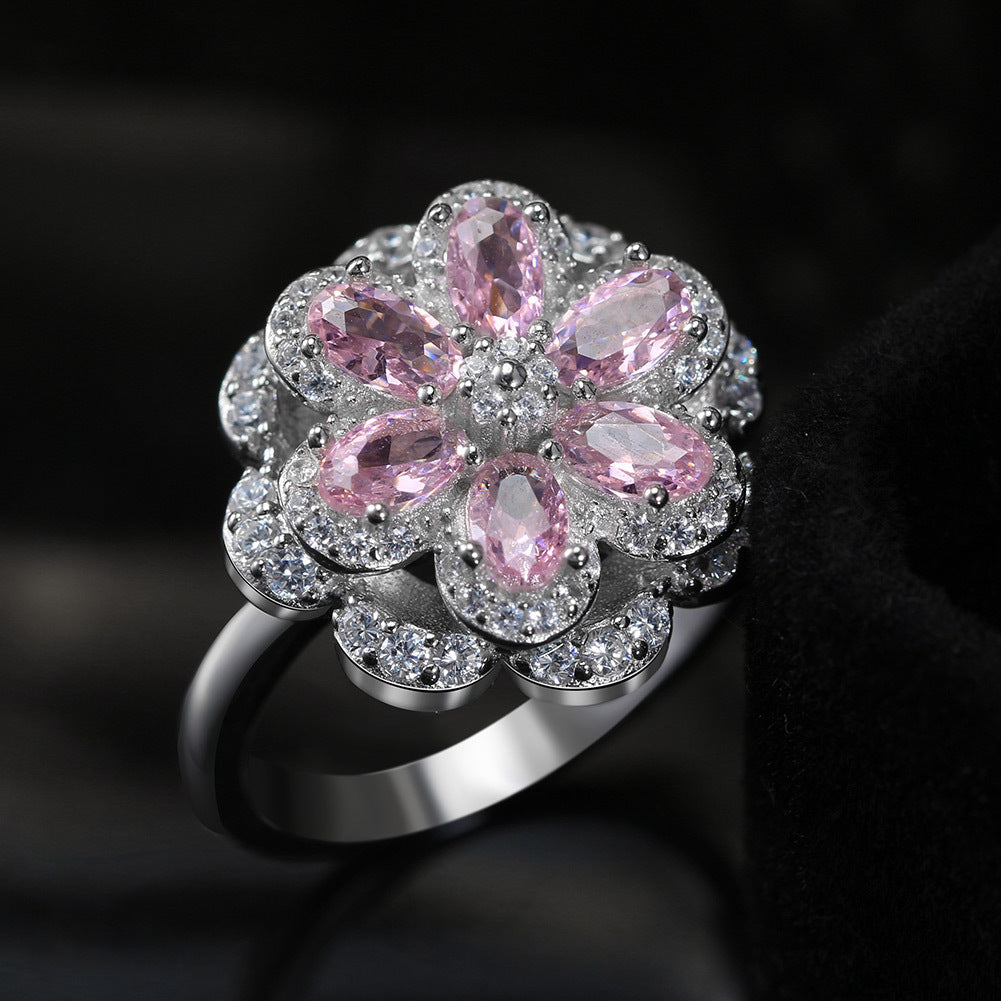 Pink Flower Zircon Diamond Ring