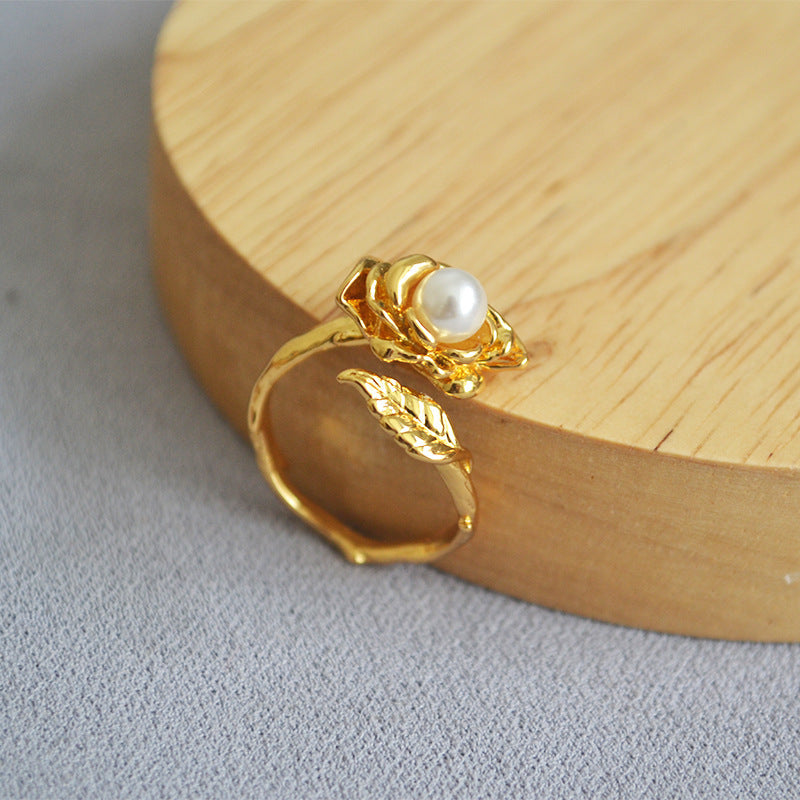 Rose Flower Pearl Ring
