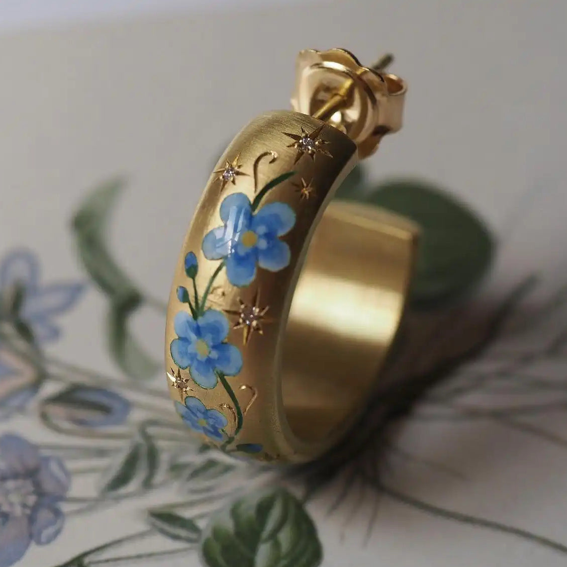 Painted Flower C-Shaped Earrings