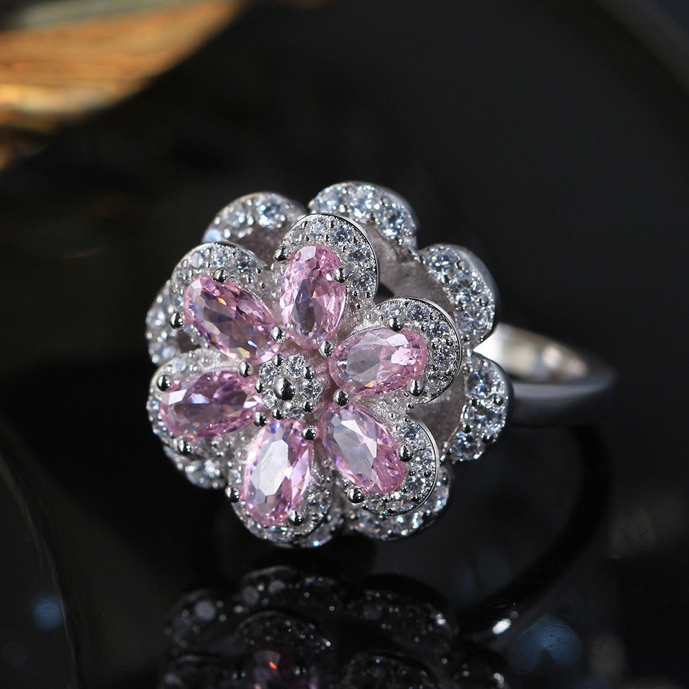 Pink Flower Zircon Diamond Ring