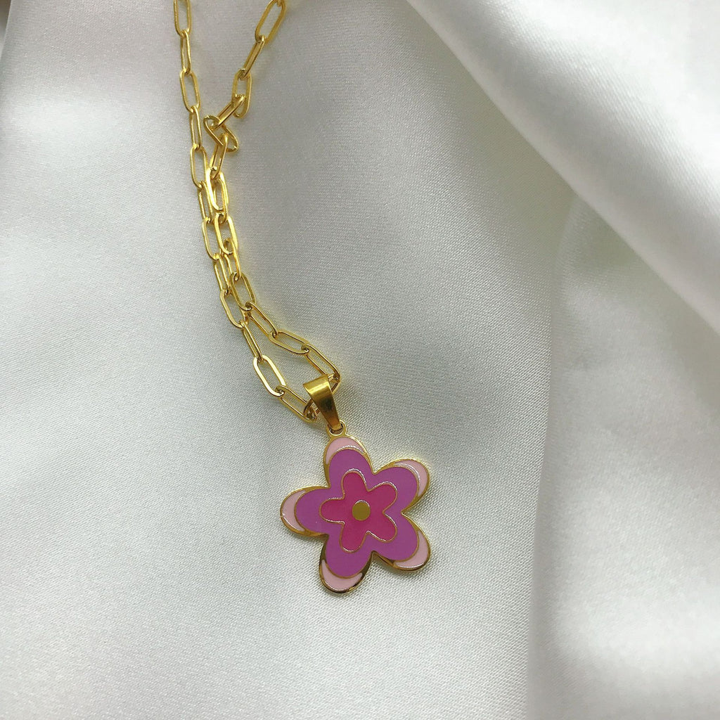 Bold Colorful Flower Pendant Necklace