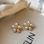 Sterling Silver Flower Pearl Earrings