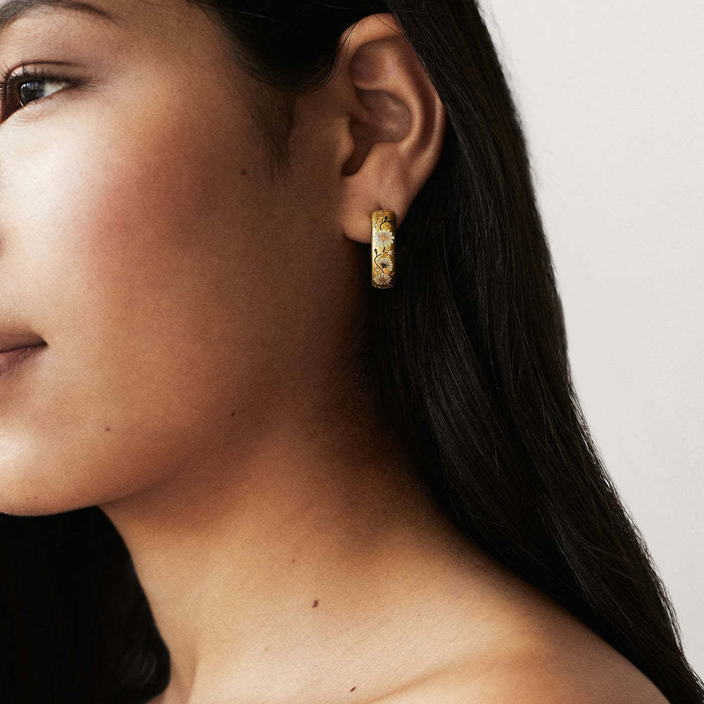 Painted Flower C-Shaped Earrings