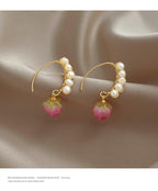 Silver Needle Flower Pearl Earrings
