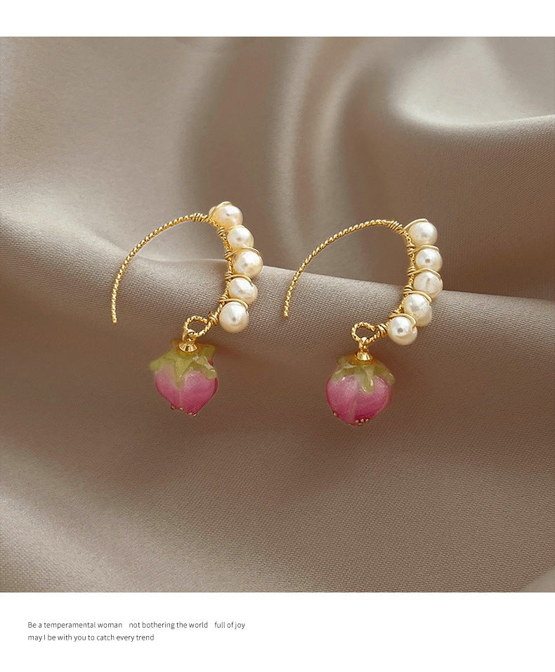 Silver Needle Flower Pearl Earrings