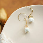 White Floral Silver Earrings