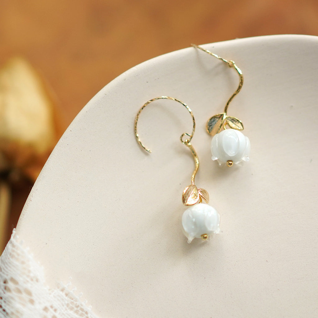 White Floral Silver Earrings