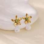 Stainless Steel Green Zircon Earrings