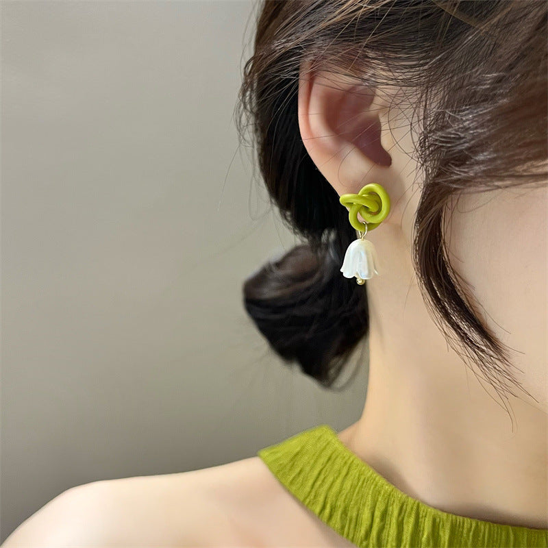 Green Knotted Flower Stud Earrings