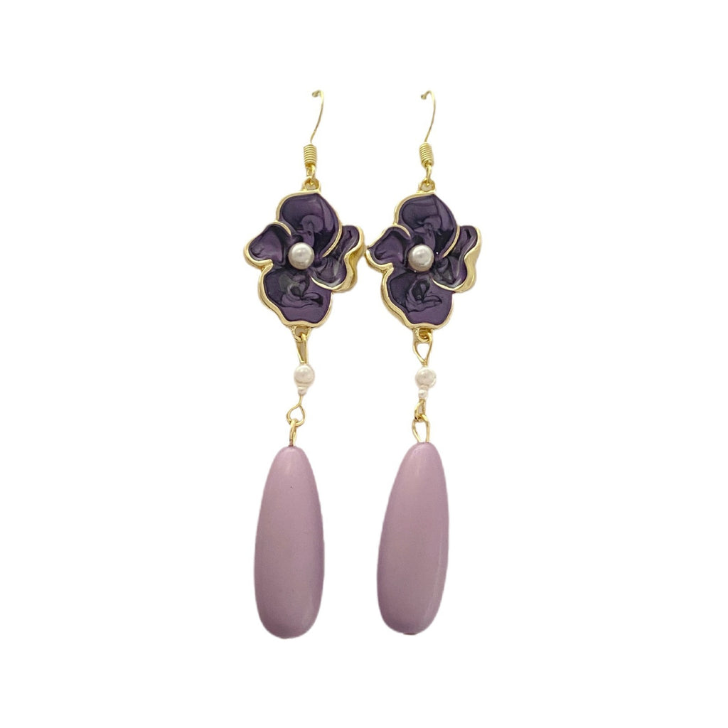 Drip Glazed Purple Flower Earrings