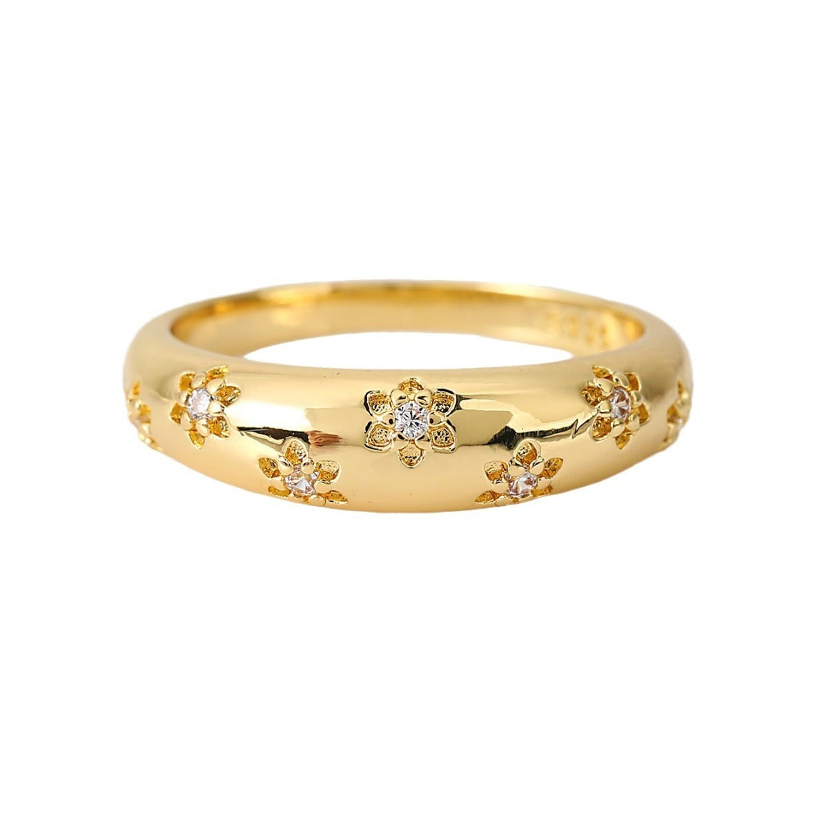 Flower-Engraved Gold Ring