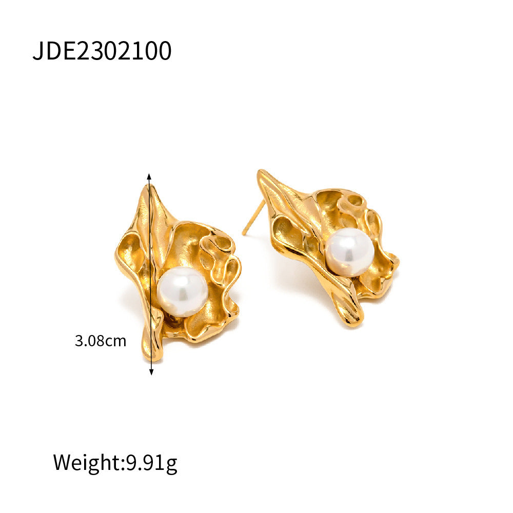 Gold-plated Pearl Flower Earrings