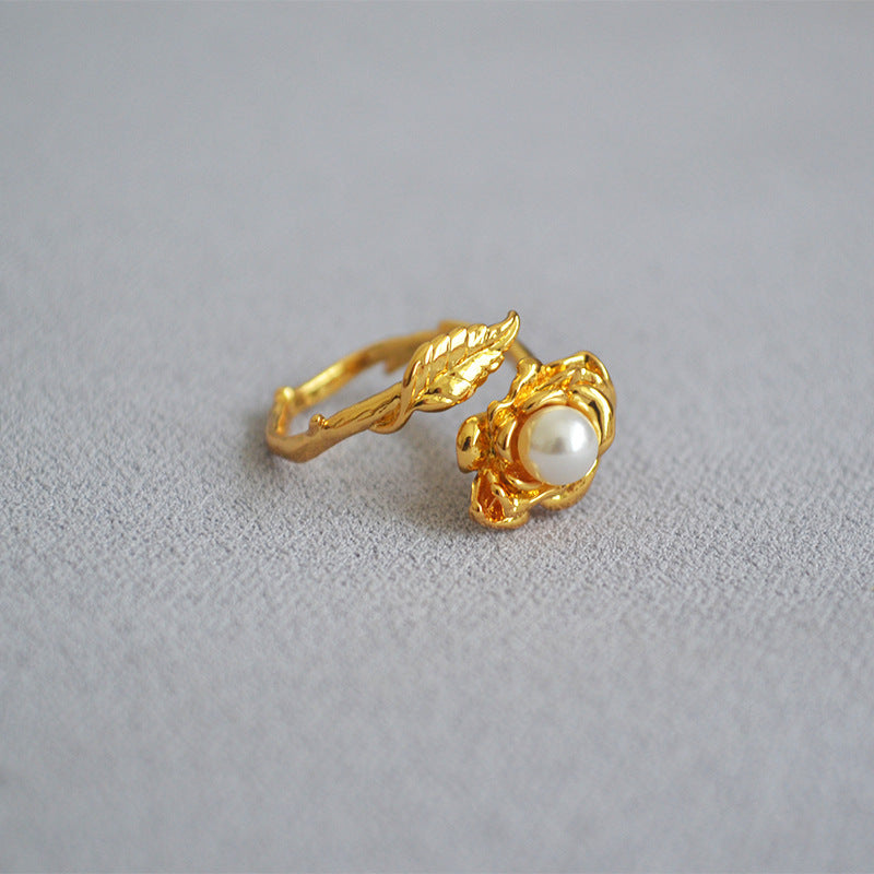 Rose Flower Pearl Ring