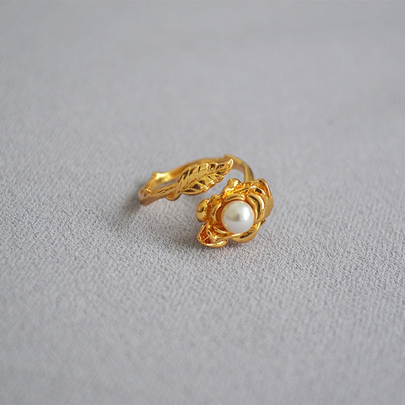 Rose Flower Pearl Ring
