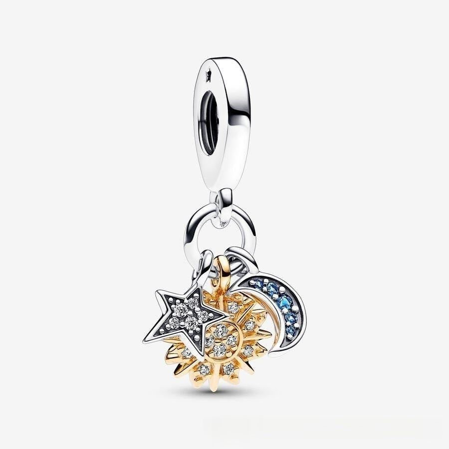 Silver Two-tone Sun Moon Star Pendant